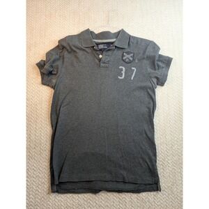 American Eagle Outfitters Mens Polo Shirt Gray Number 37‎ Short Sleeve Y2K